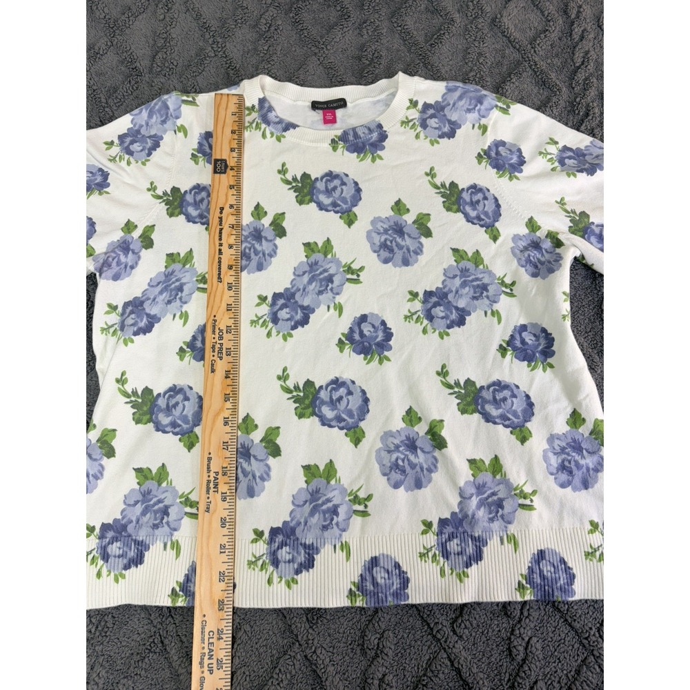 Vince Camuto Women's XL Floral Short Sleeve Sweater Blue White - Picture 3 of 8